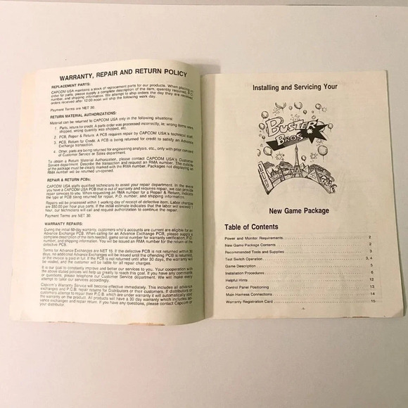 Vintage Buster Bros Capcom Video Arcade  Game Service Instruction Manual Stained - Picture 5 of 10